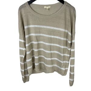 Eileen Fisher Organic Linen Crepe Striped Top Black And White size M